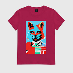 Футболка хлопковая женская Морда лисы - поп-арт - нейросеть, цвет: маджента