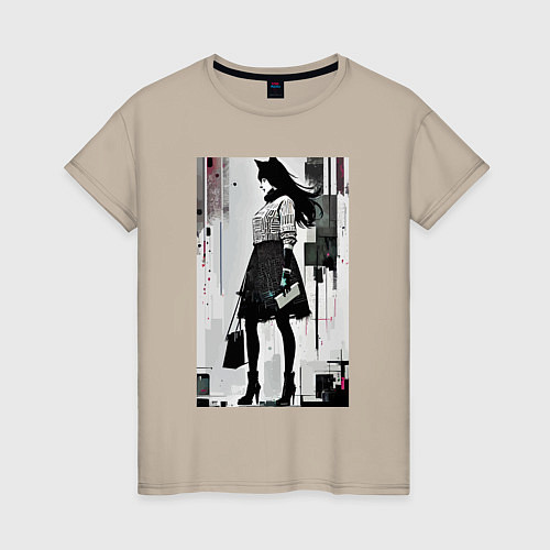 Женская футболка Городская волчица - Нью-Йорк - нейросеть / Миндальный – фото 1