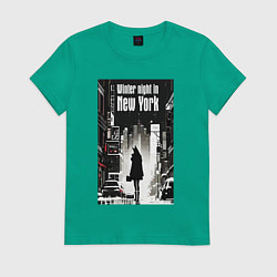 Женская футболка Зимняя ночь в Нью-Йорке - лиса