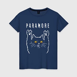 Футболка хлопковая женская Paramore rock cat, цвет: тёмно-синий