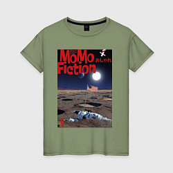 Футболка хлопковая женская MoMo - Первые на Луне, цвет: авокадо