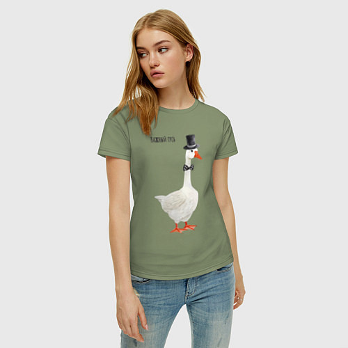 Женская футболка Гусь джентльмен в бабочке и цилиндре / Авокадо – фото 3