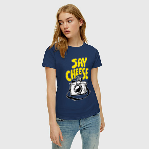 Женская футболка Cheese photo camera / Тёмно-синий – фото 3