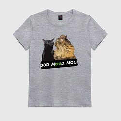 Футболка хлопковая женская Черный и рыжий кот - Mood, цвет: меланж