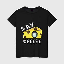 Футболка хлопковая женская Say cheese, цвет: черный