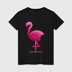 Футболка хлопковая женская Фламинго минималистичный, цвет: черный