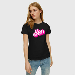 Футболка хлопковая женская Логотип розовый Кен, цвет: черный — фото 2