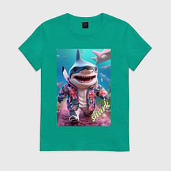 Футболка хлопковая женская Акуленок, цвет: зеленый