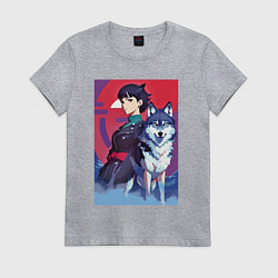 Женская футболка Девочка со своим другом волком - аниме