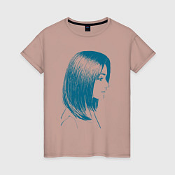 Женская футболка Нарисованный тушью портрет девушки