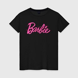 Футболка хлопковая женская Блестящий логотип Барби, цвет: черный
