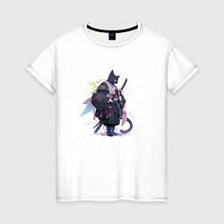 Женская футболка Кот самурай и сакура