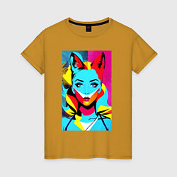 Женская футболка Fox girl - pop art - neural network