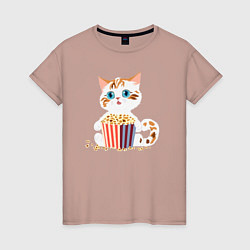 Женская футболка Котенок с попкорном