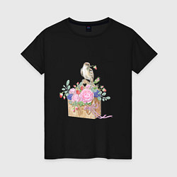 Женская футболка Акварель: Птичка и цветы
