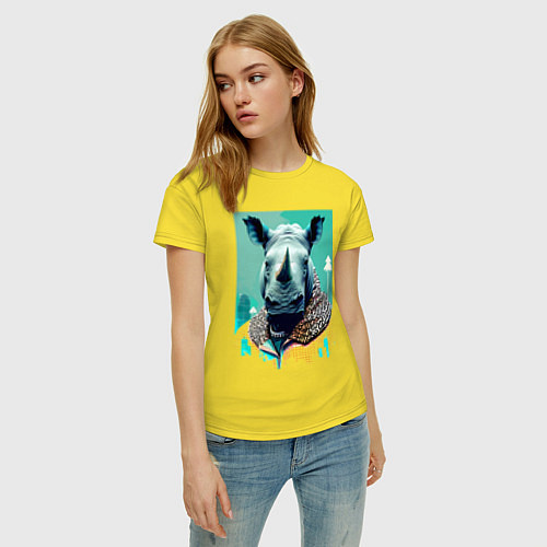 Женская футболка Морда носорога - нейросеть / Желтый – фото 3
