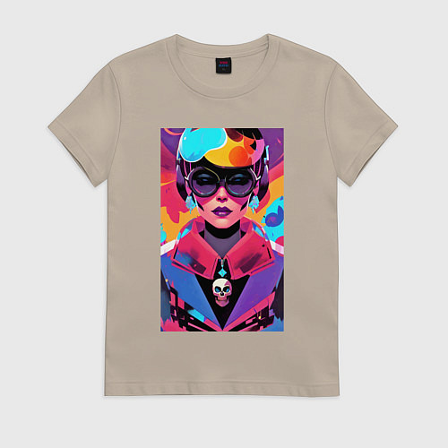 Женская футболка Девушка в тёмных очках - поп-арт / Миндальный – фото 1