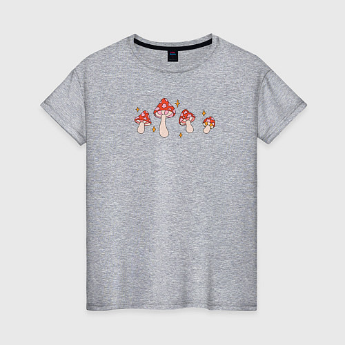 Женская футболка Грибы мухоморы в ретро стиле / Меланж – фото 1