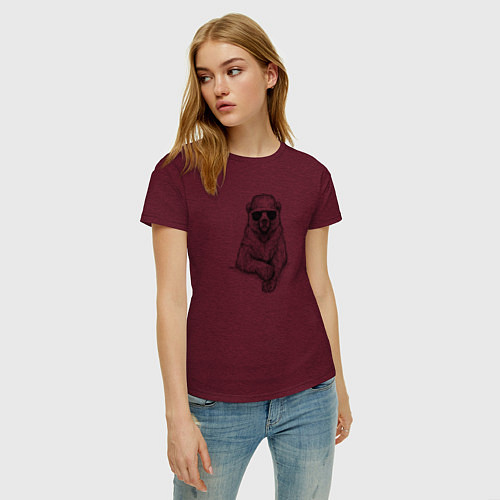 Женская футболка Медведь модник / Меланж-бордовый – фото 3