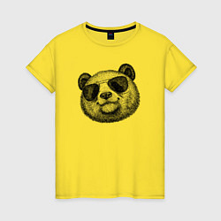 Футболка хлопковая женская Панда в очках, цвет: желтый