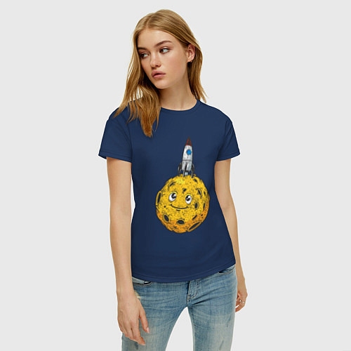 Женская футболка Ракета на луне / Тёмно-синий – фото 3