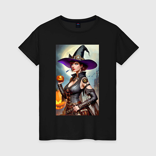 Женская футболка Обворожительная ведьма с тыквой / Черный – фото 1