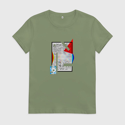 Женская футболка Геометрическая абстракция треугольник, квадрат / Авокадо – фото 1