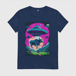 Женская футболка Похищение коровы пришельцами