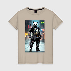 Женская футболка Panda cyber samurai