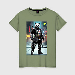 Женская футболка Panda cyber samurai