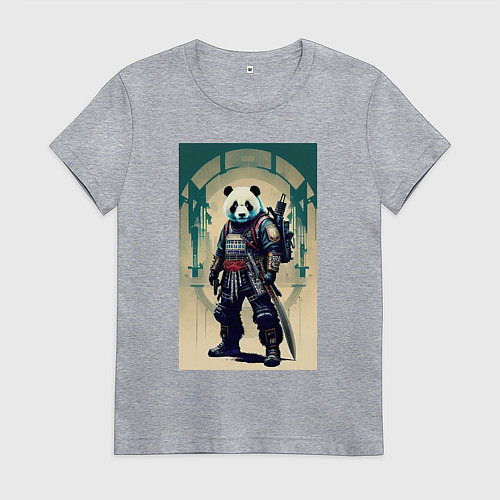 Женская футболка Панда - самурай - киберпанк / Меланж – фото 1
