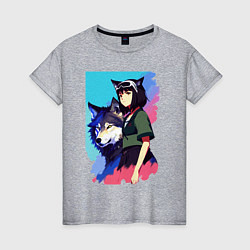 Женская футболка Девчонка со своим другом волком - аниме