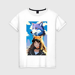Женская футболка Девочка и волк - аниме