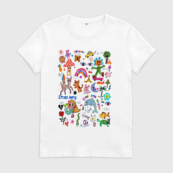 Футболка хлопковая женская Детский коллаж, цвет: белый