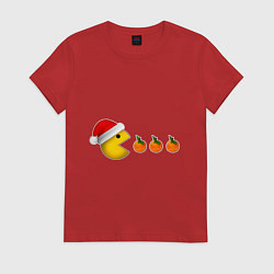 Женская футболка Новогодний пэкмэн с мандаринами