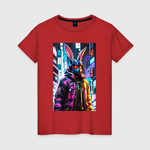 Женская футболка Cool hare - cyberpunk - metropolis / Красный – фото 1
