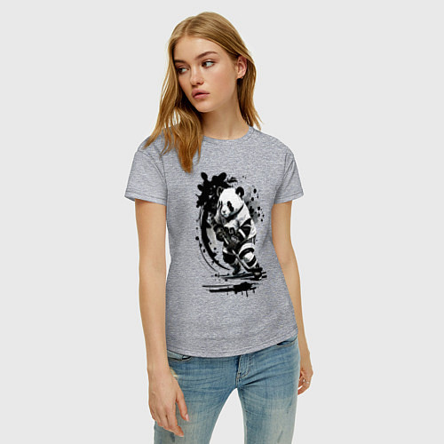 Женская футболка Панда - крутой хоккеист / Меланж – фото 3