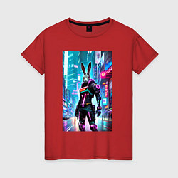 Футболка хлопковая женская Cool hare - cyberpunk - neon metropolis, цвет: красный