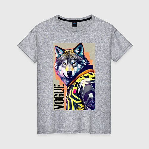 Женская футболка Wolf fashionista - pop art / Меланж – фото 1