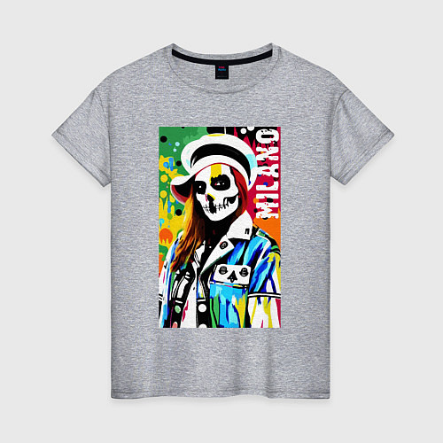 Женская футболка Skeleton fashionista - Milano - pop art / Меланж – фото 1