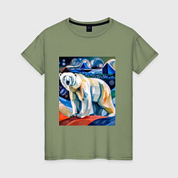 Женская футболка Белый медведь в арктике