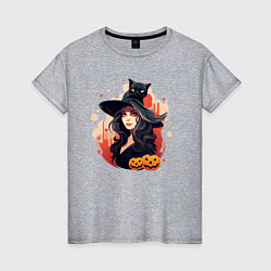 Женская футболка Ведьмочка и черный кот