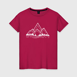 Футболка хлопковая женская Лес и горы минимализм, цвет: маджента