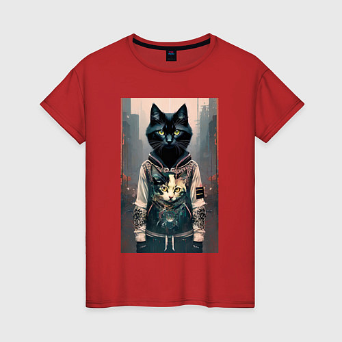 Женская футболка Уличный котяра в модном прикиде / Красный – фото 1