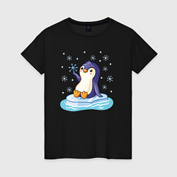Футболка хлопковая женская Пингвин на льдине, цвет: черный