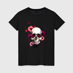 Женская футболка Цветы и череп