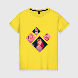 Женская футболка Хаотичные арты участниц Блэк Пинк