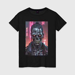 Женская футболка Зомби зловещий скелет киберпанк