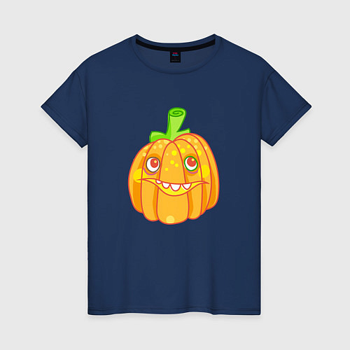 Женская футболка Веселая тыква: для вечеринки на Хэллоуин / Тёмно-синий – фото 1