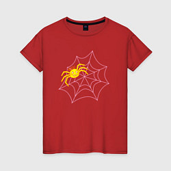 Футболка хлопковая женская Веселый паук и паутина: вечеринка на Хэллоуин, цвет: красный